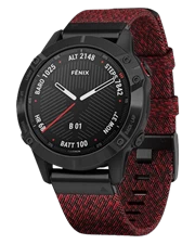 Đồng hồ Garmin Fenix 6, Sapphire, Black DLC with Heathered Red Nylon Band