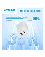 Củ sạc Yeslink 35w 2 cổng USB-C+ USB-A P1335B